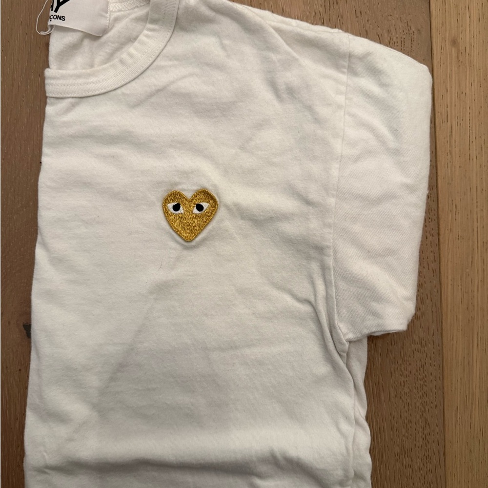 Comme des Garcons PLAY White Tee with Gold Heart Patch